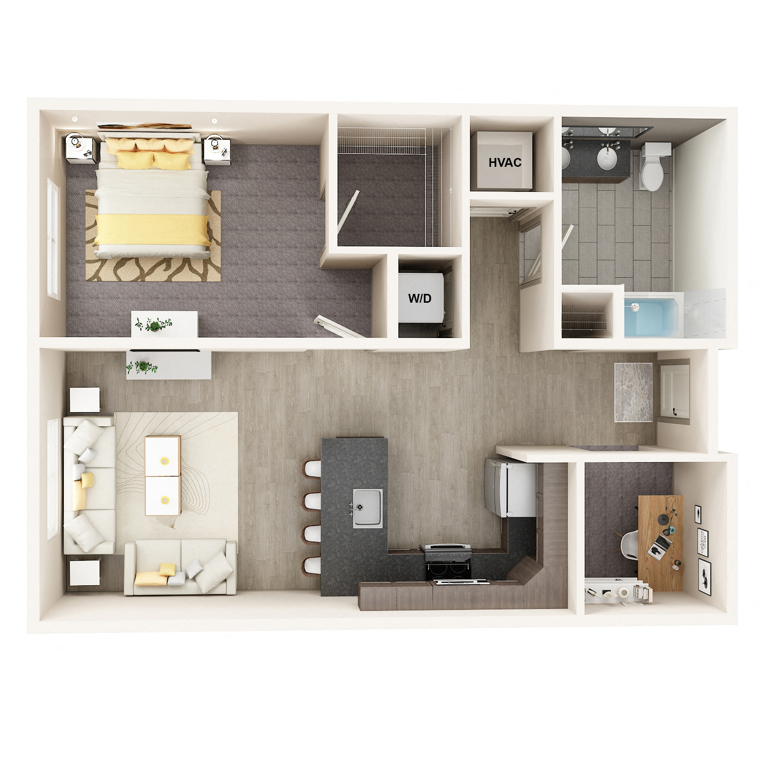 Floor plan for 1 bed, 1 bath, 819 sqft